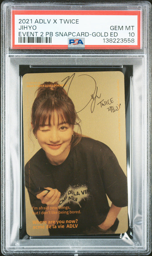 JIHYO GOLD EDITION 2021 ACME DE LA VIE ADLV X TWICE EVENT 2 PURCHASE BONUS SNAPCARD GEM MINT-PSA 10
