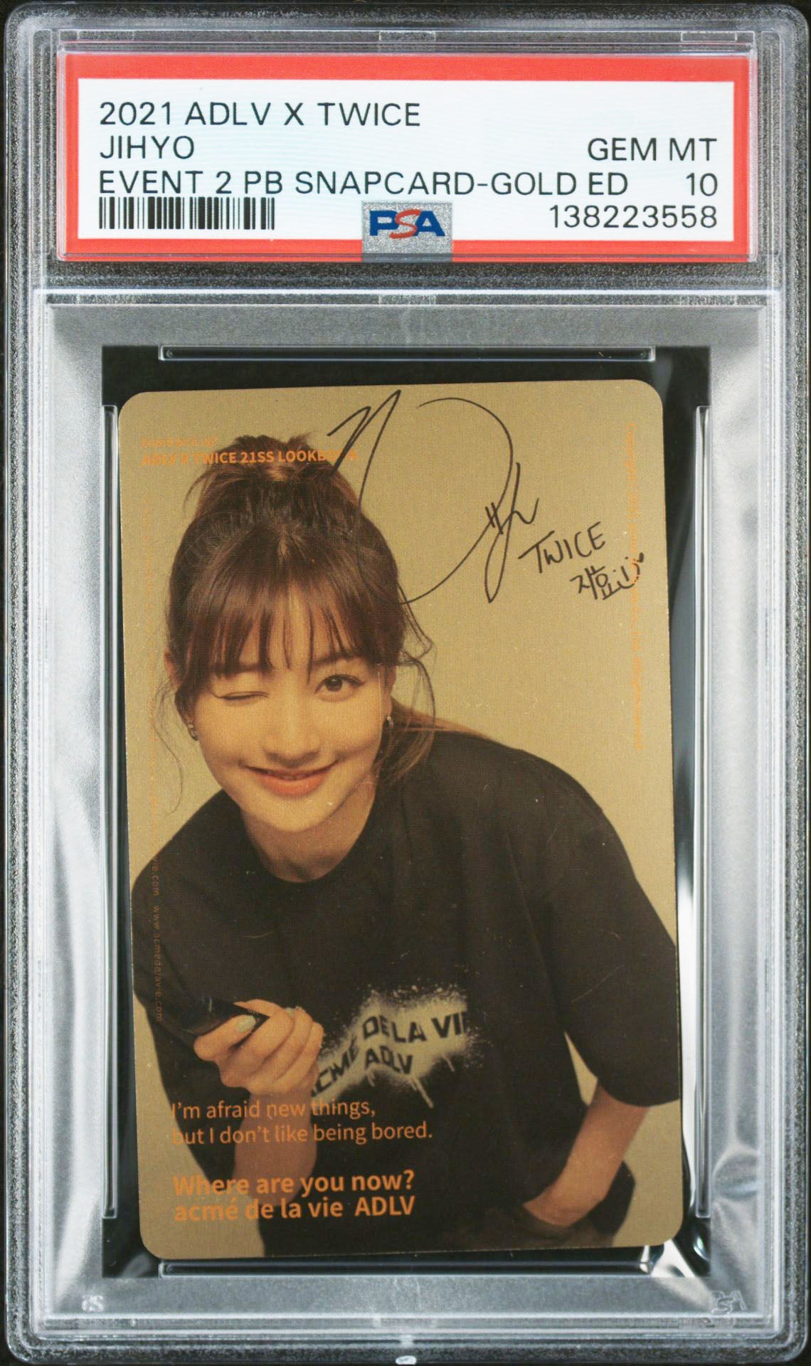 JIHYO GOLD EDITION 2021 ACME DE LA VIE ADLV X TWICE EVENT 2 PURCHASE BONUS SNAPCARD GEM MINT PSA 10