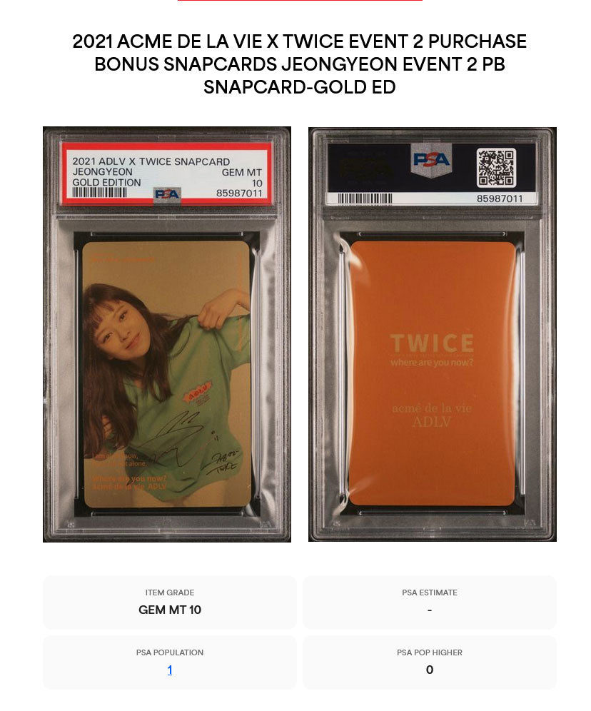 JEONGYEON 2021 TWICE ADLV X SNAPCARD GOLD EDITION PHOTOCARD GEM MINT PSA 10