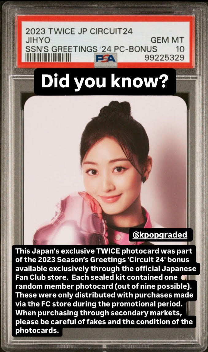 JIHYO TWICE JP CIRCUIT 24 SEASON'S GREETINGS 2024 BONUS PHOTOCARD GEM MINT PSA 10