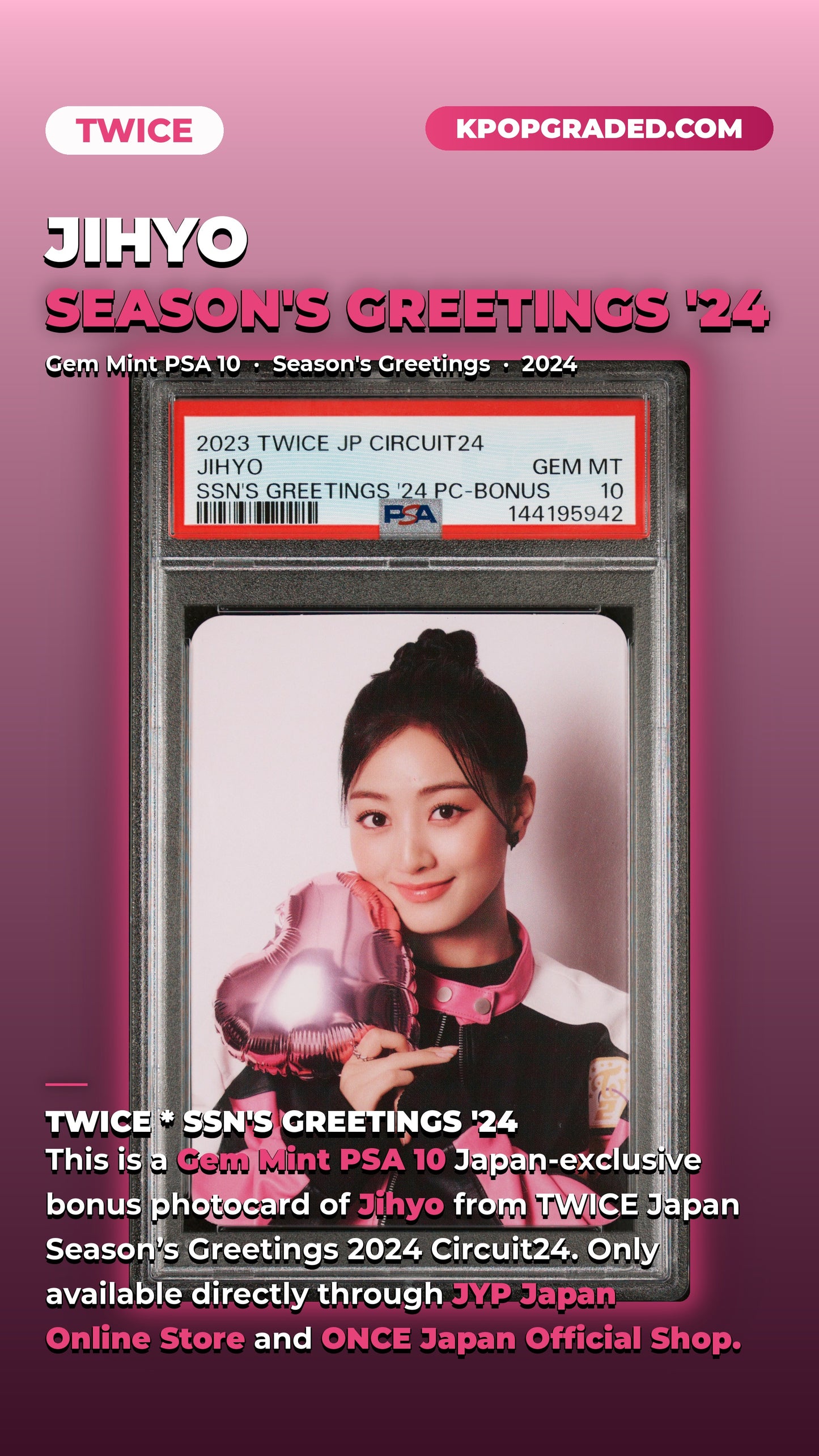 JIHYO TWICE JP CIRCUIT 24 SEASON'S GREETINGS 2024 BONUS PHOTOCARD GEM MINT PSA 10