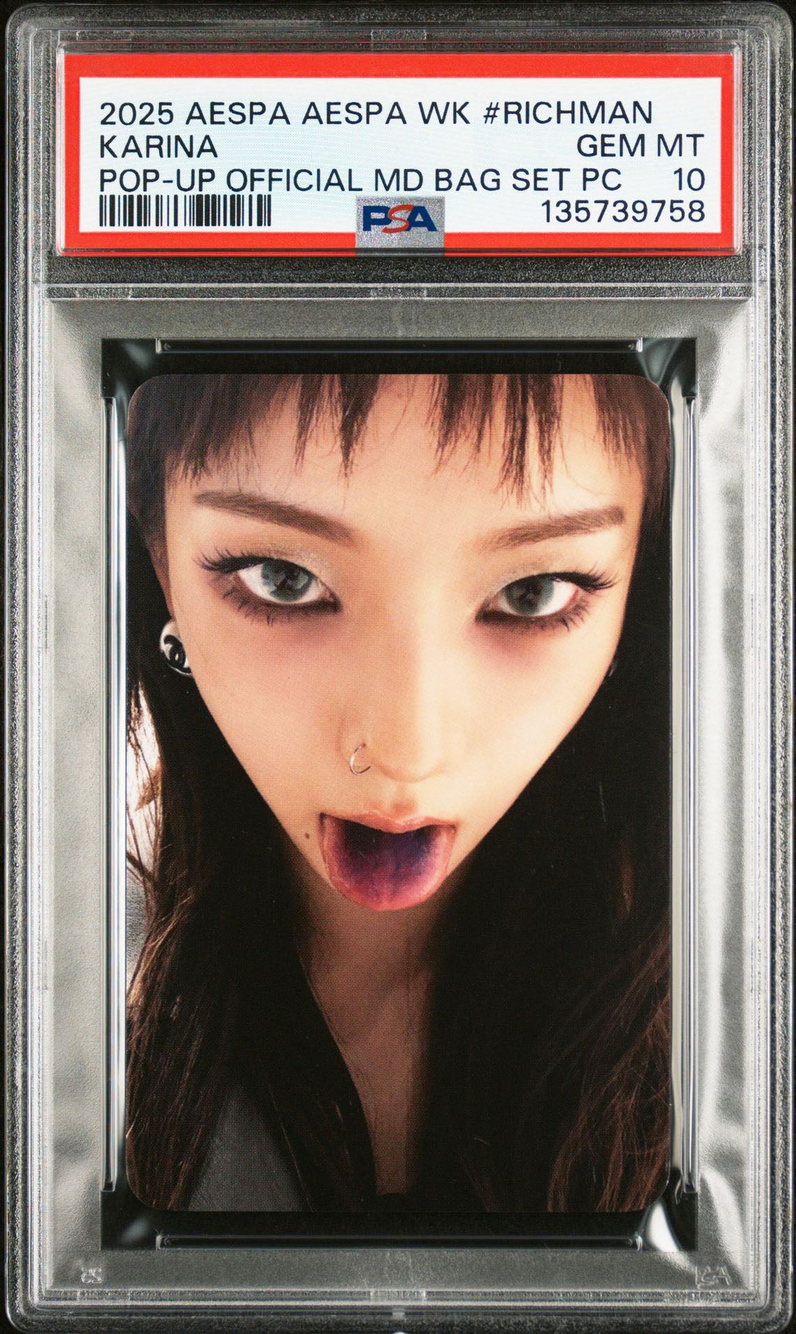 KARINA 2025 AESPA WEEK #RICHMAN POP-UP OFFICIAL MD BAG SET PHOTOCARD GEM MINT PSA 10