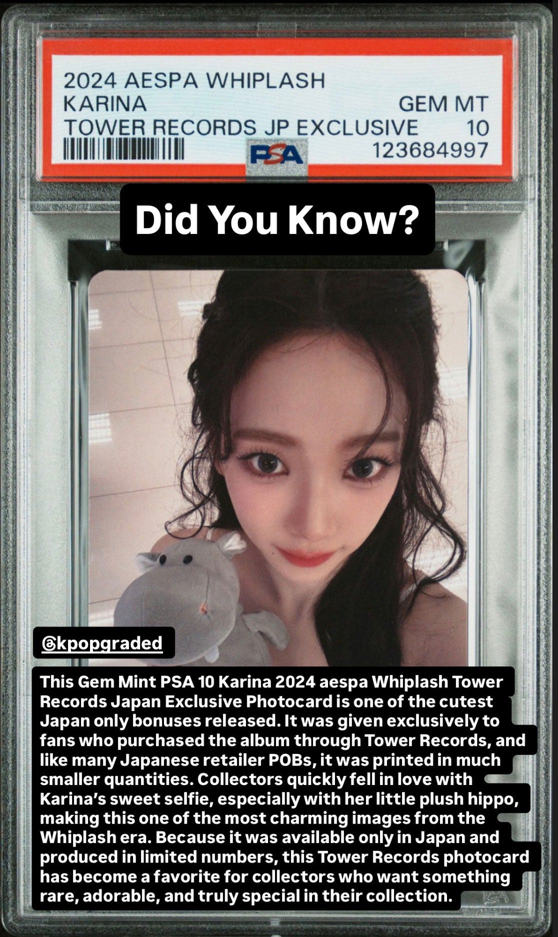 KARINA AESPA 5TH MINI ALBUM TOWER RECORDS JAPAN EXCLUSIVE PHOTOCARD GEM MINT PSA 10