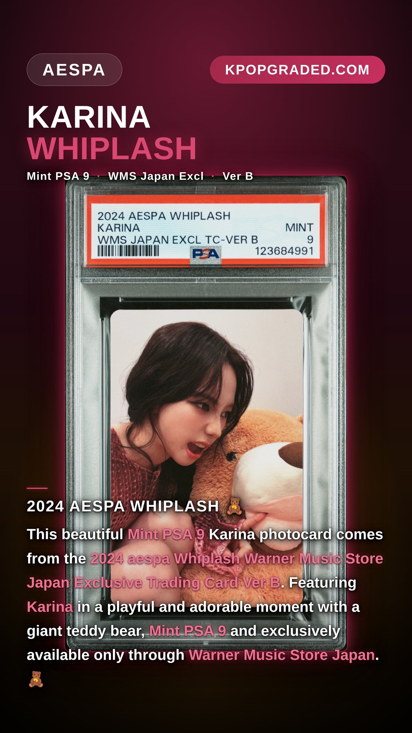 KARINA 2024 AESPA 5TH MINI ALBUM WHIPLASH WARNER MUSIC STORE JAPAN EXCLUSIVE  PHOTOCARD VERSION B MINT PSA 9