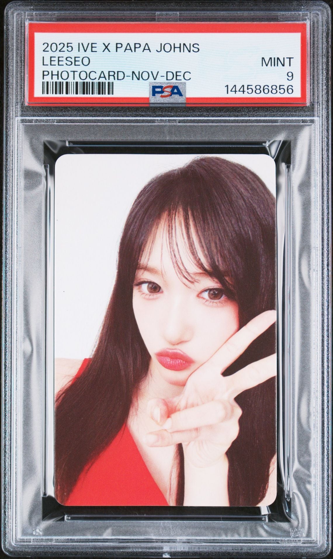 LEESEO IVE X PAPA JOHNS LIMITED EDITION PHOTOCARD NOVEMBER-DECEMBER 2025 MINT PSA 9