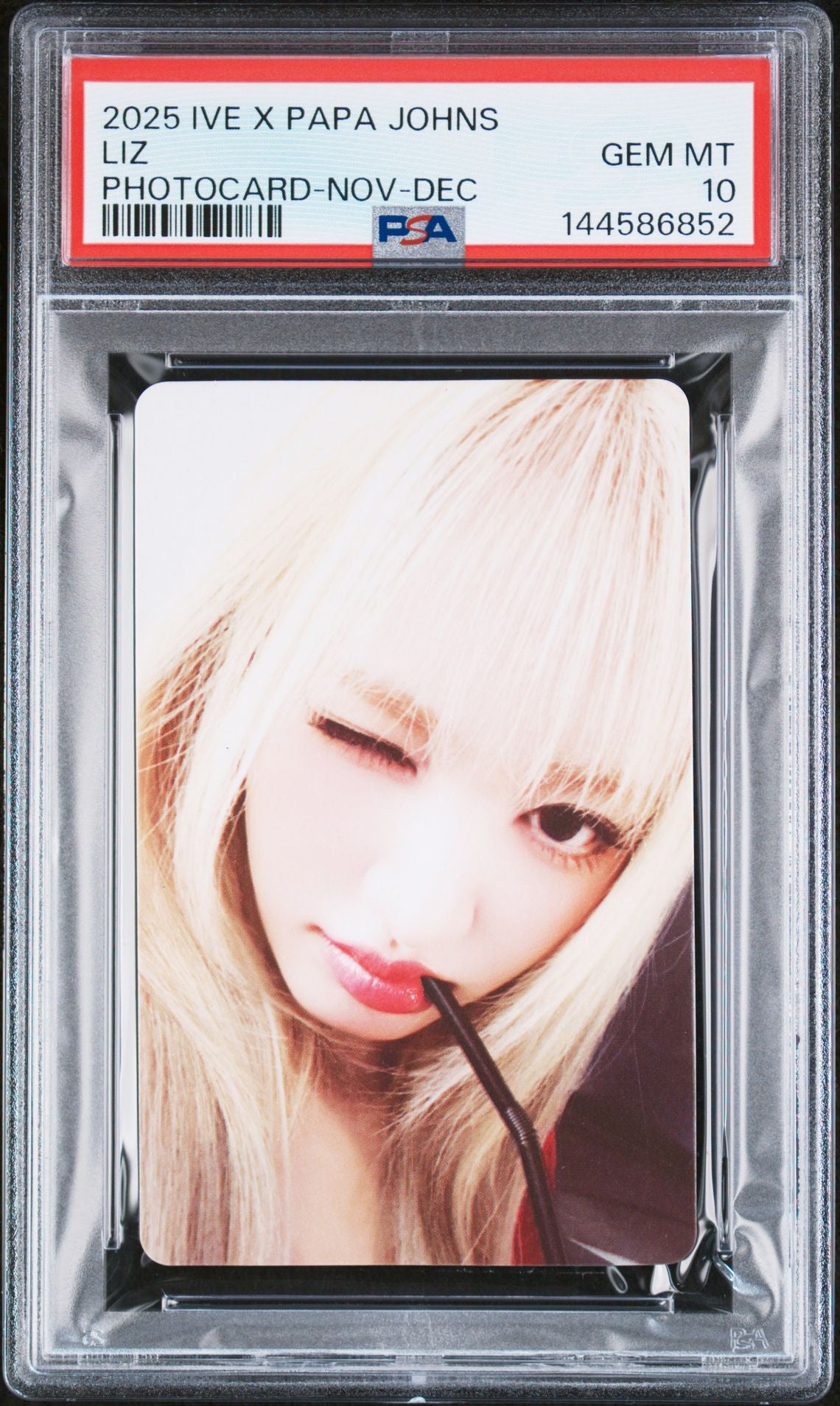 LIZ IVE X PAPA JOHNS LIMITED EDITION PHOTOCARD NOVEMBER-DECEMBER 2025 GEM MINT PSA 10