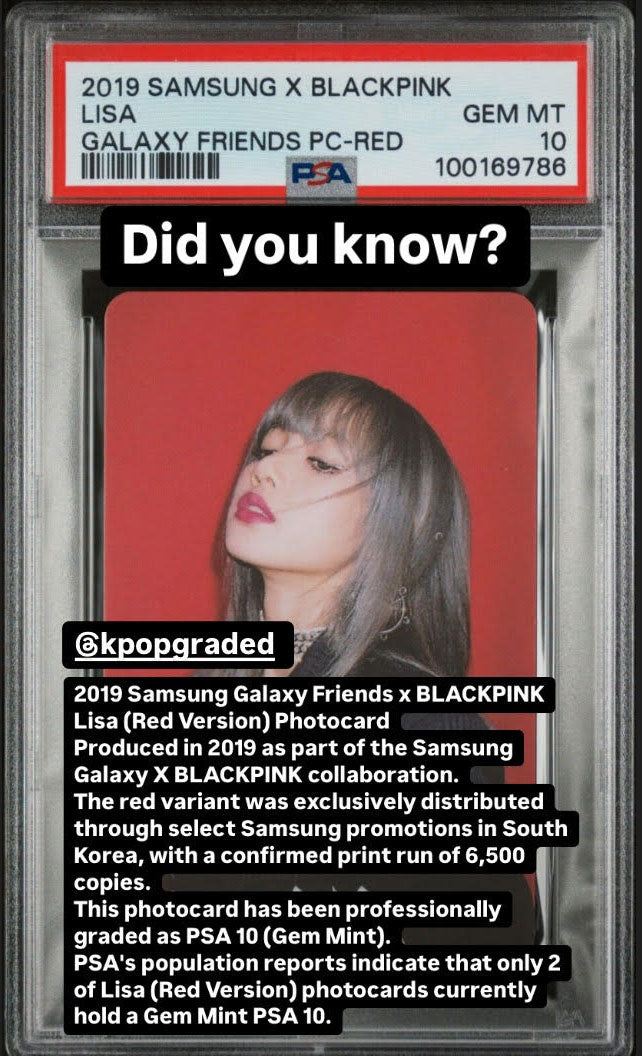 LISA 2019 SAMSUNG X BLACKPINK GLAXY FRIENDS RED VERSION PHOTOCARD GEM MINT PSA 10