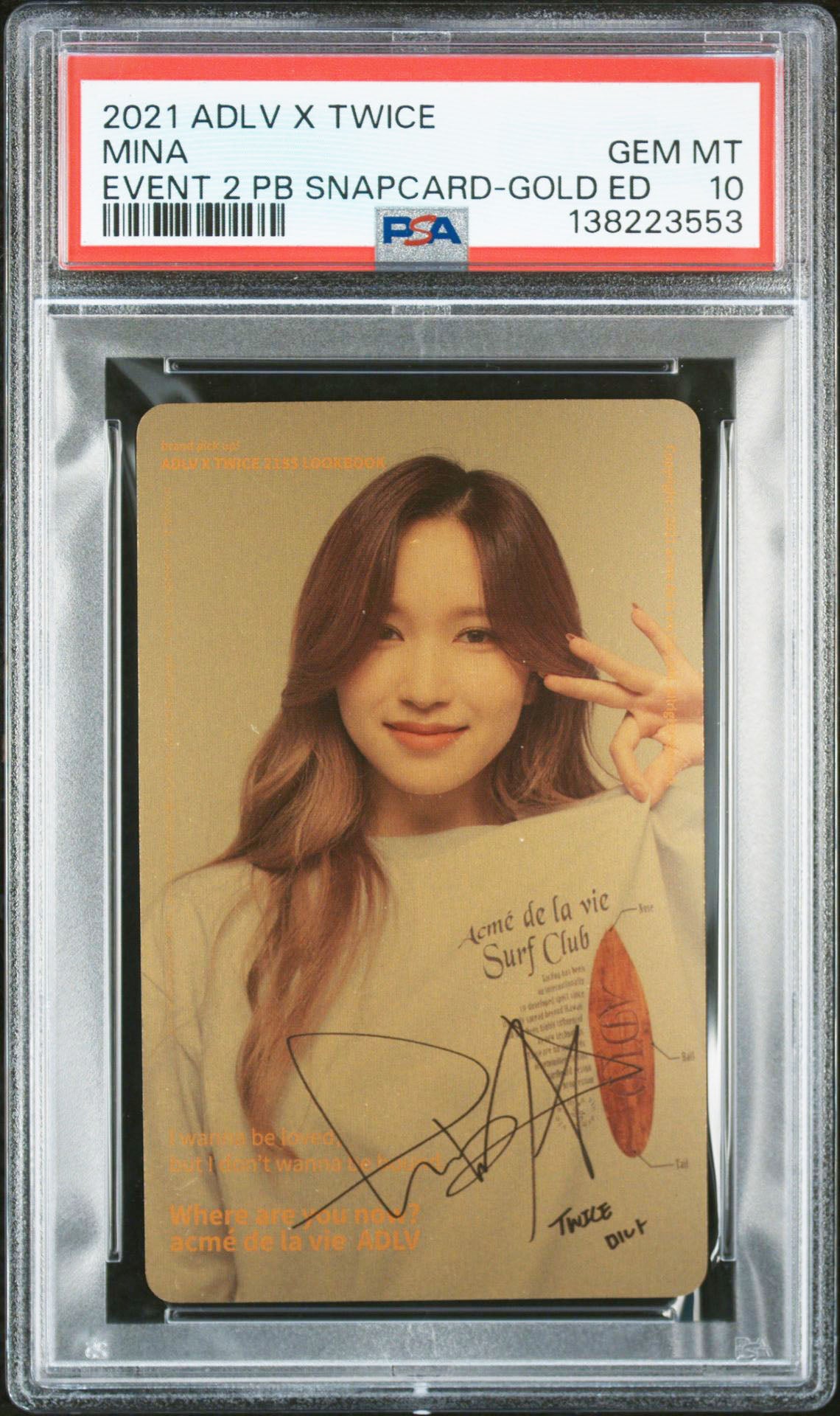 MINA GOLD EDITION 2021 ACME DE LA VIE X TWICE EVENT 2 PURCHASE BONUS SNAPCARD GEM MINT PSA 10