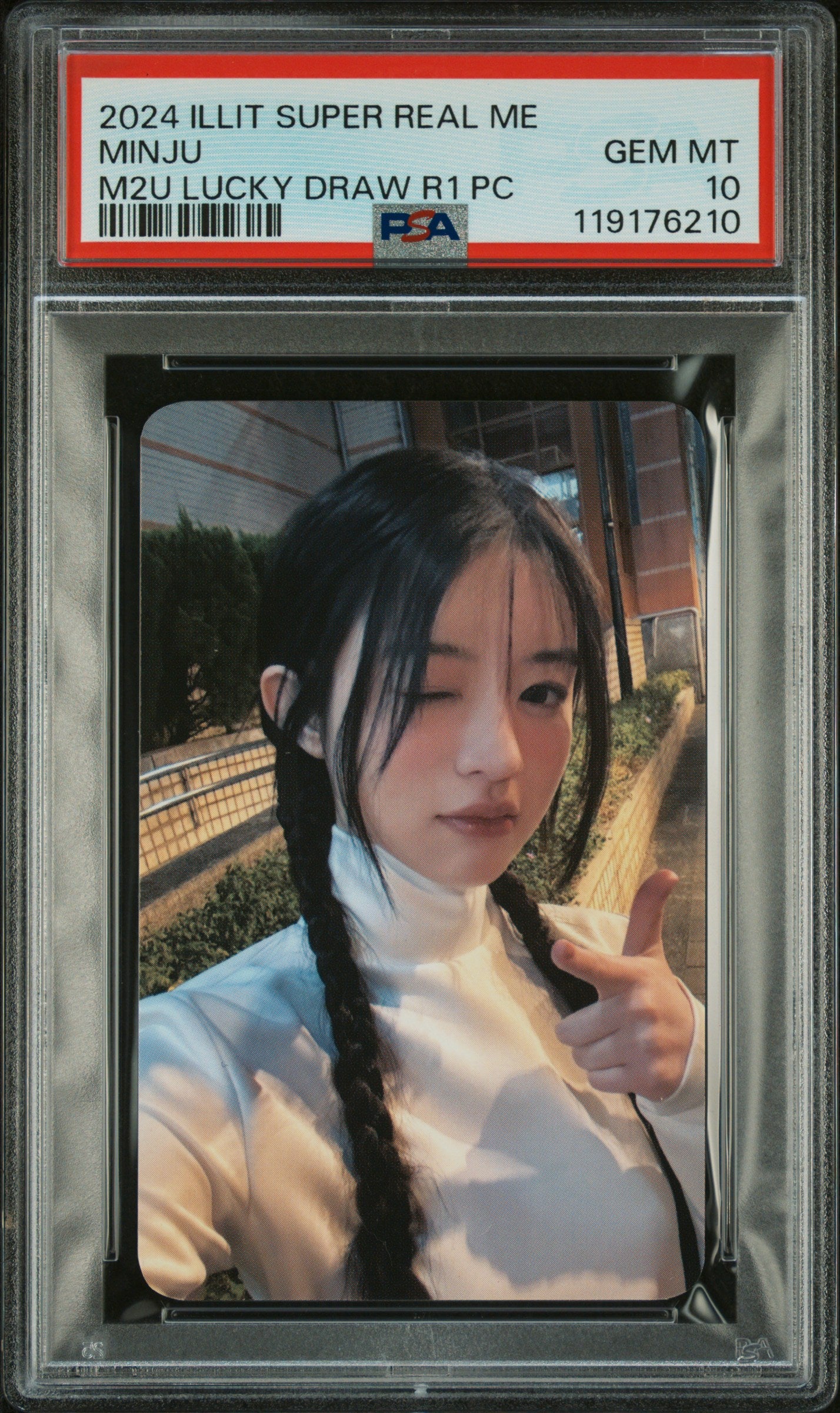 MINJU ILLIT 2024 1ST MINI ALBUM SUPER REAL ME M2U LUCKY DRAW ROUND 1 PHOTOCARD GEM MINT PSA 10