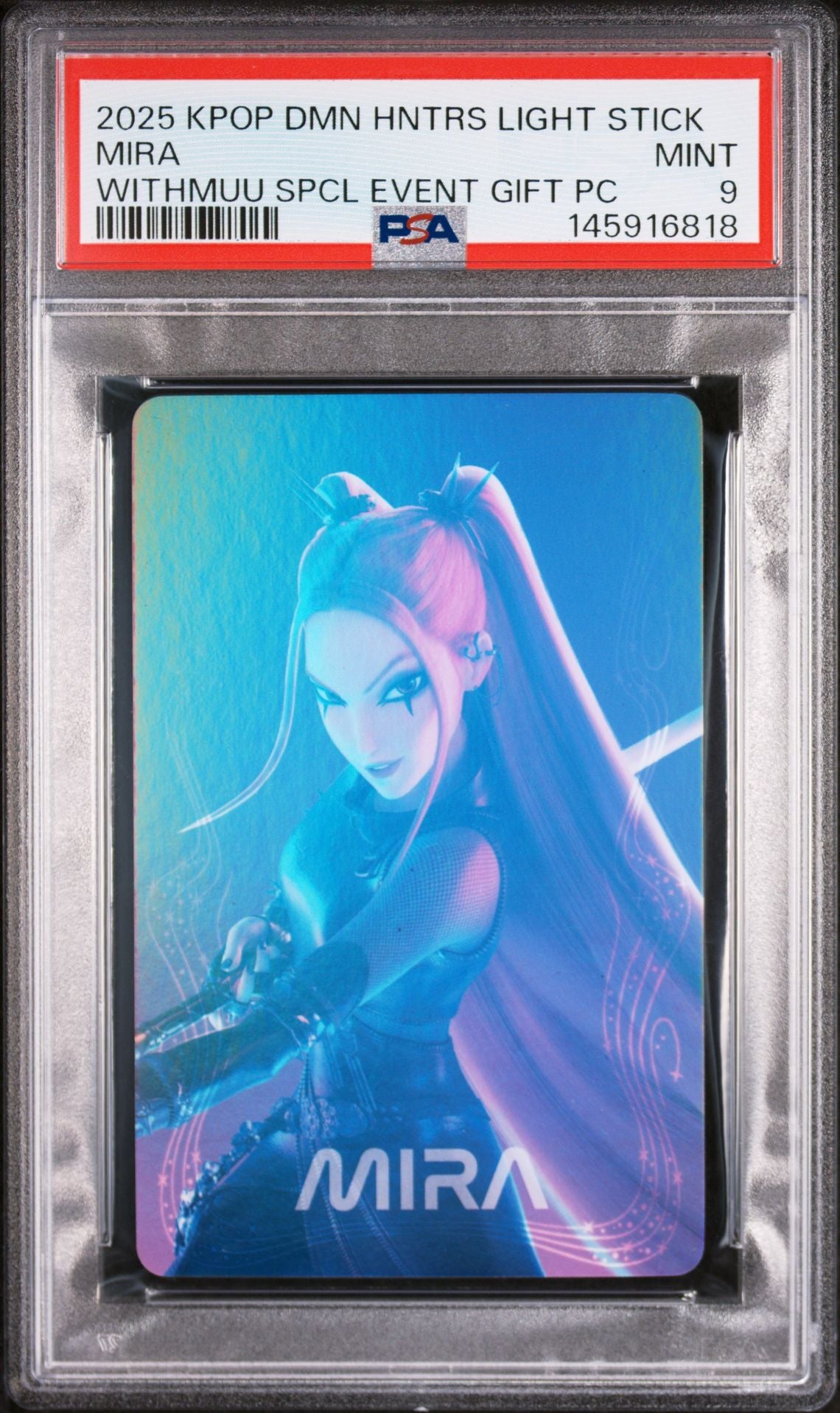 MIRA 2025 KPOP DEMON HUNTERS OFFICIAL LIGHTSTICK WITHMUU SPECIAL EVENT GIFT PHOTOCARD MINT PSA 9