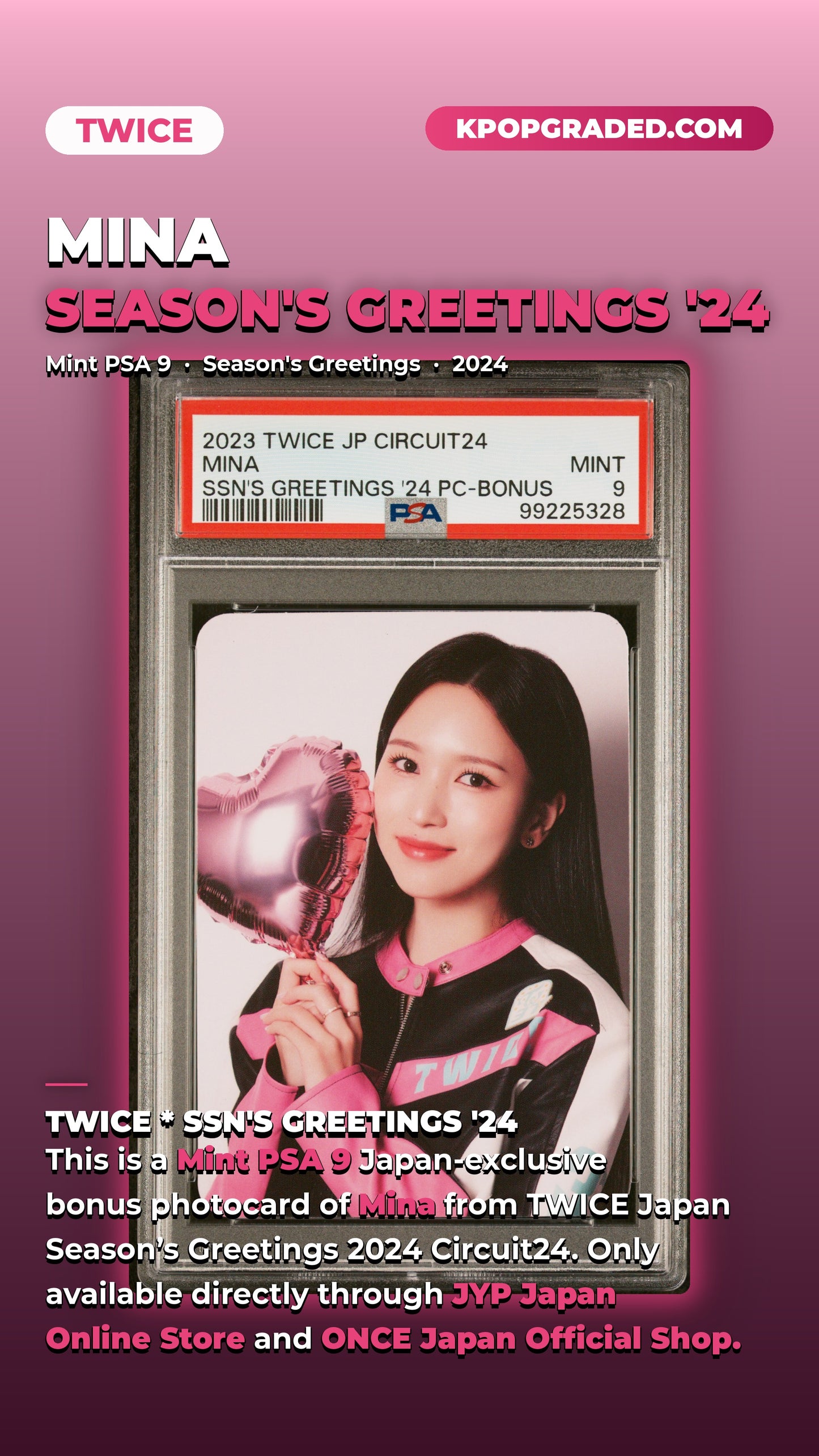 MINA TWICE JP CIRCUIT 24 SEASON'S GREETINGS 2024 BONUS PHOTOCARD MINT PSA 9