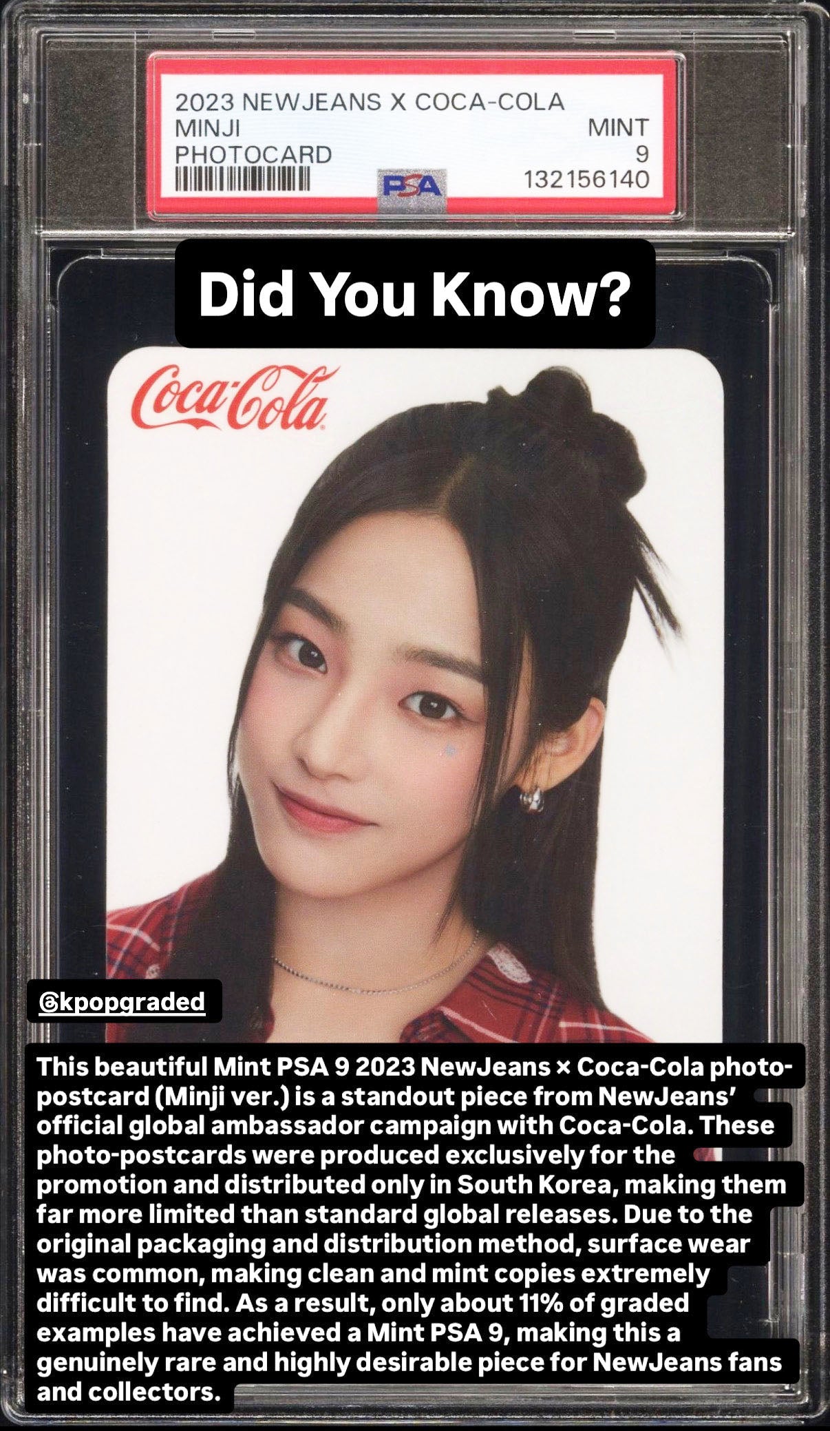 MINJI 2023 NEWJEANS X COCA-COLA PHOTOCARDS MINT PSA 9