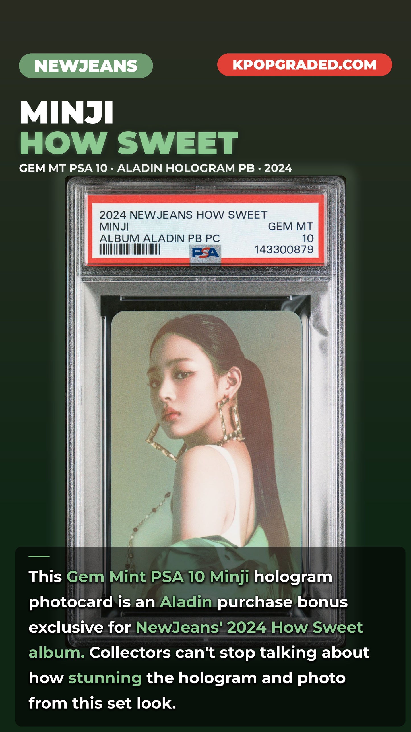 MINJI 2024 NEWJEANS HOW SWEET STANDARD VERSON PURCHASE BONUS ALADIN PHOTOCARD GEM MINT PSA 10