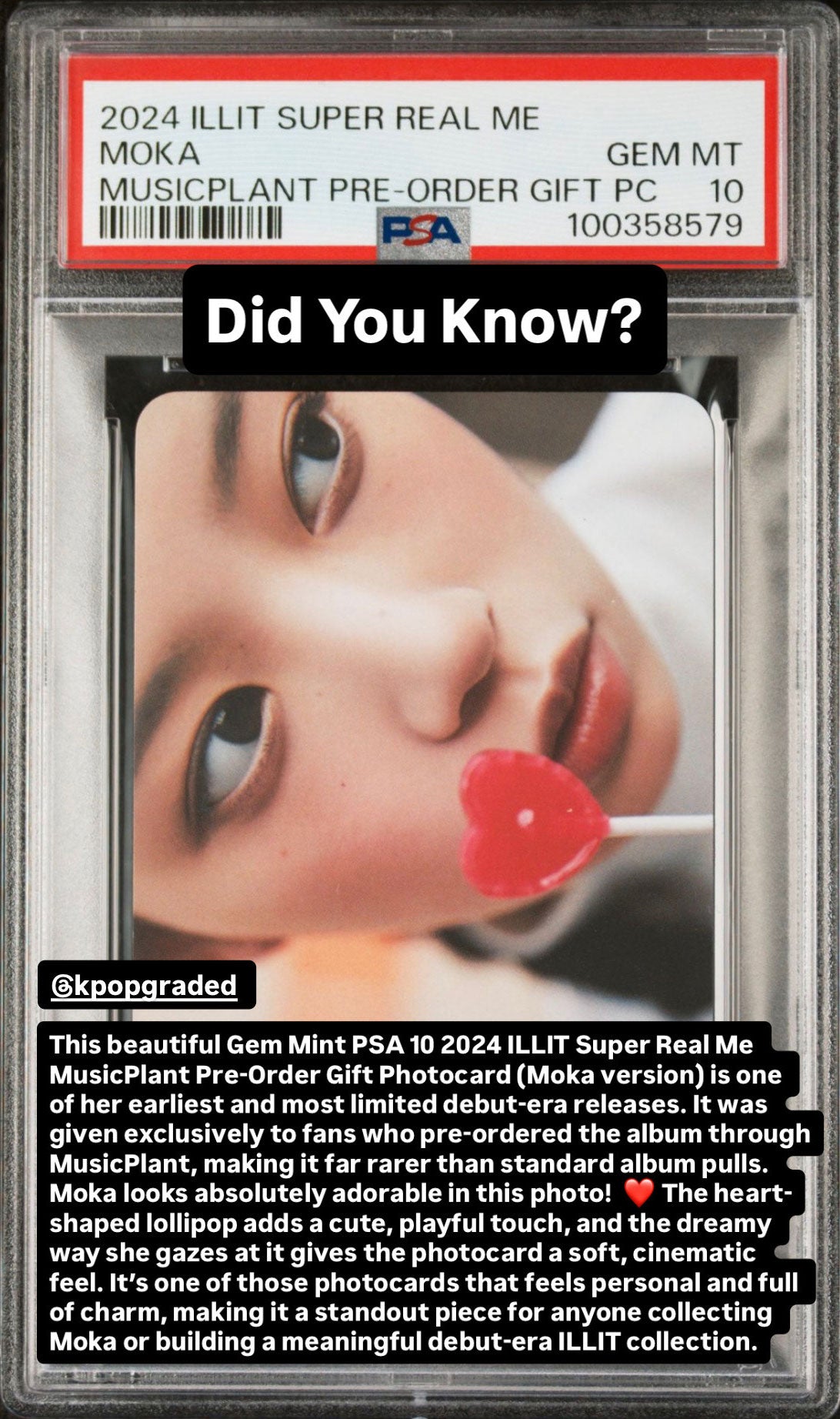 MOKA ILLIT SUPER REAL ME MUSICPLANT PRE-ORDER GIFT PHOTOCARD GEM MINT PSA 10