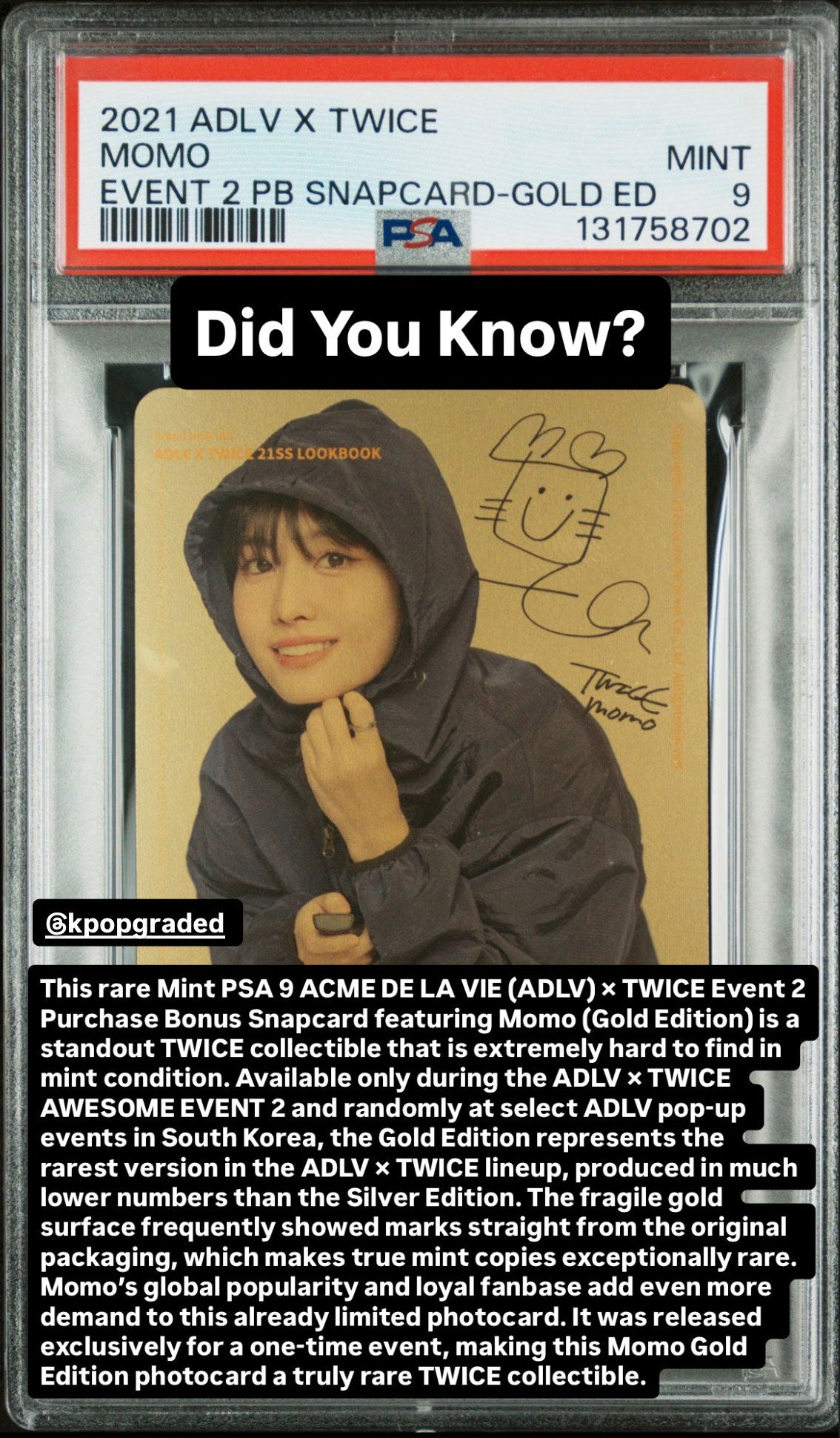 MOMO TWICE 2021 ADLV X TWICE EVENT 2 PURCHASE BONUS-GOLD EDITION MINT PSA 9