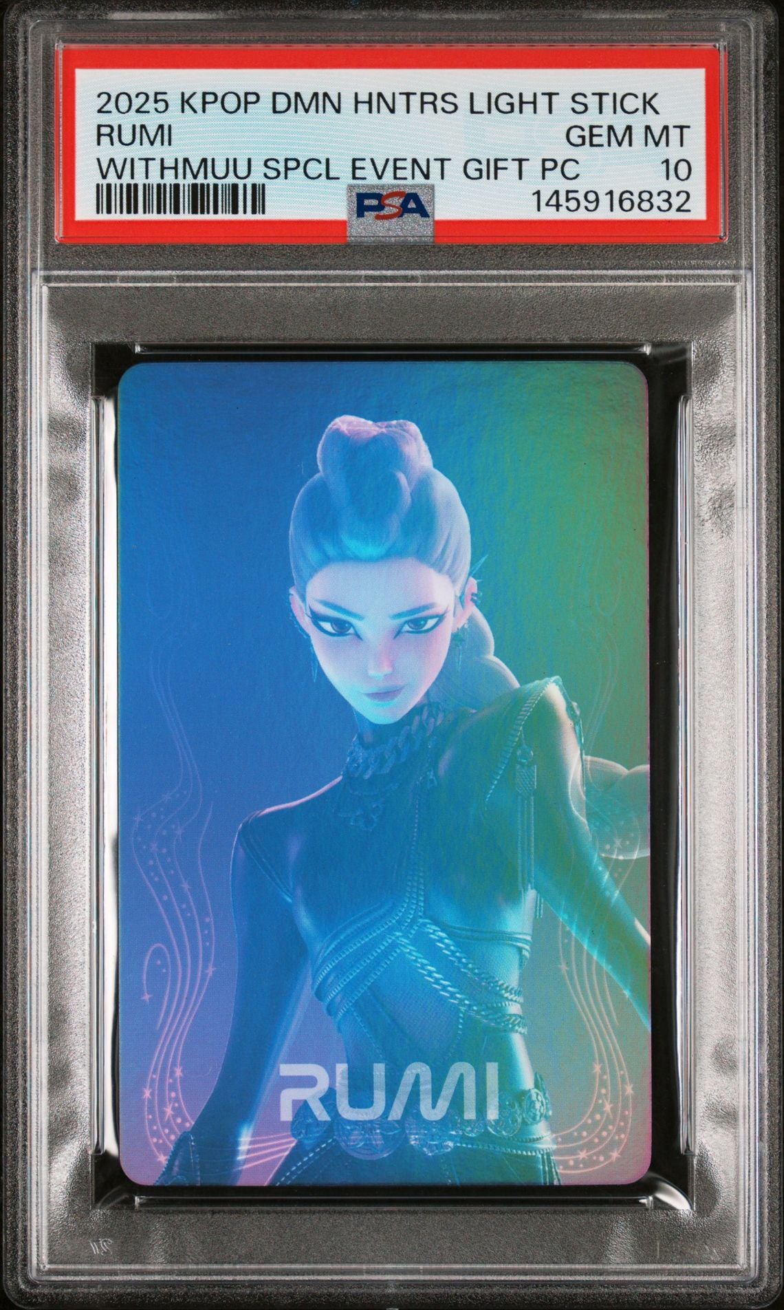 RUMI 2025 KPOP DEMON HUNTERS OFFICIAL LIGHTSTICK WITHMUU SPECIAL EVENT GIFT PHOTOCARD GEM MINT PSA 10