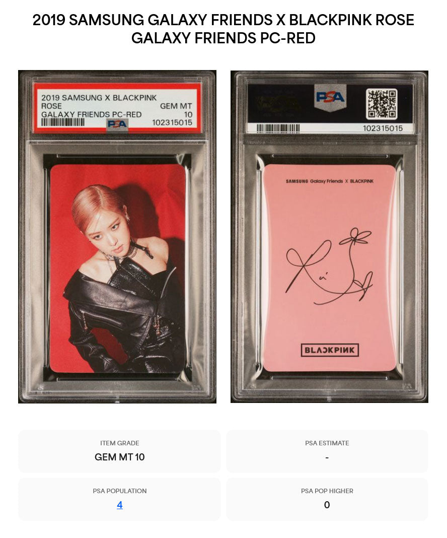 ROSÉ GALAXY FRIENDS RED VERSION 2019 SAMSUNG GALAXY FRIENDS X BLACKPINK PHOTOCARD GEM MINT PSA 10
