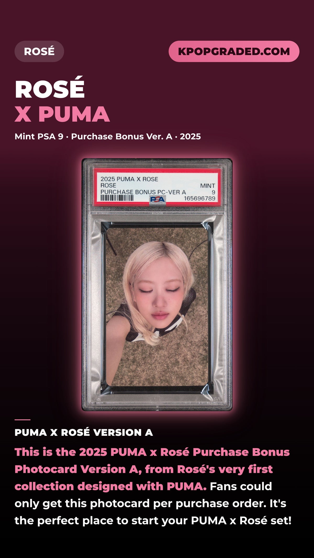 ROSÉ X PUMA PURCHASE BONUS PHOTOCARDS ROSE VERSION A MINT PSA 9