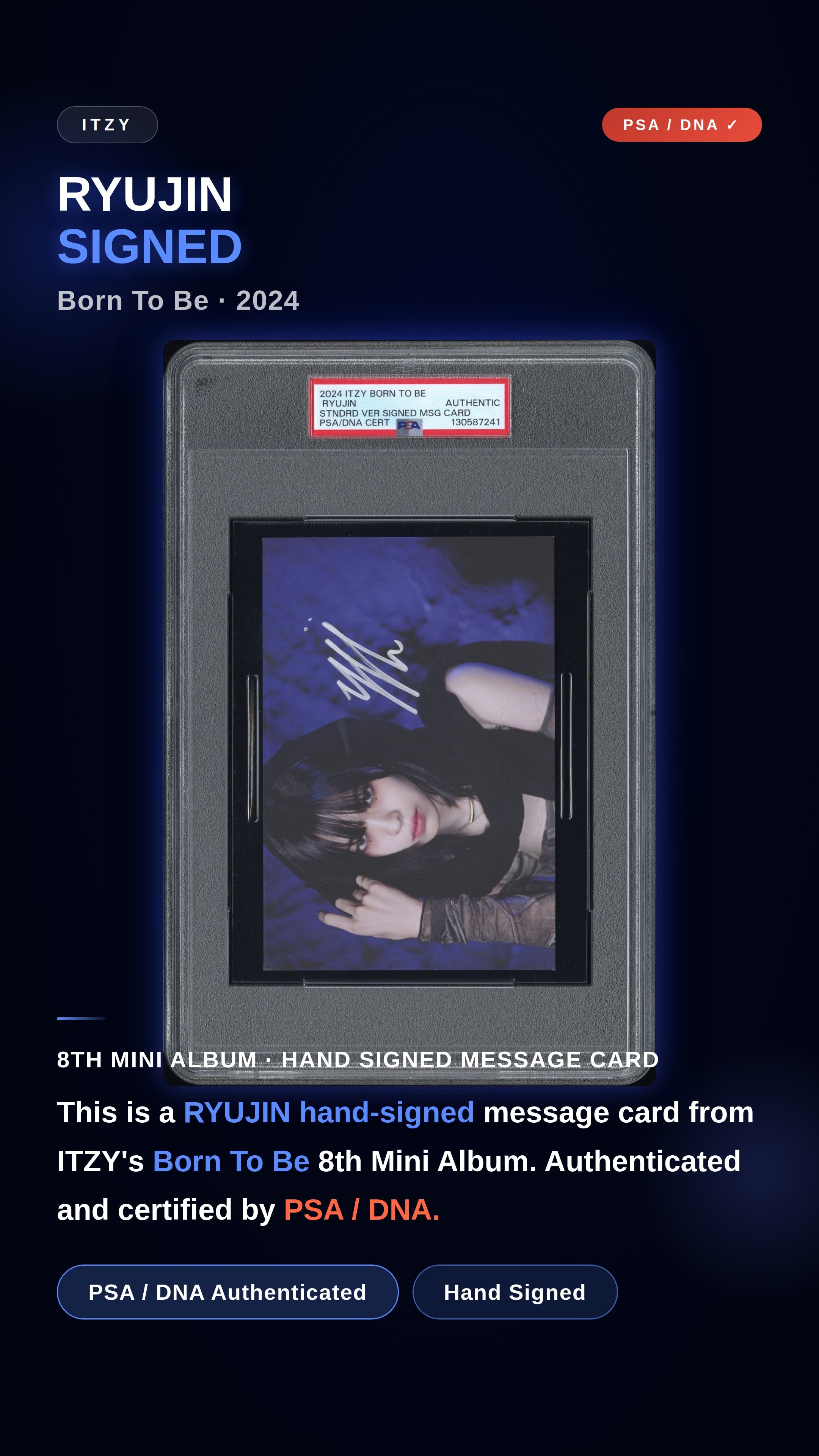 RYUJIN 2024 ITZY 8TH MINI ALBUM BORN TO BE SIGNED MESSAGE CARDS