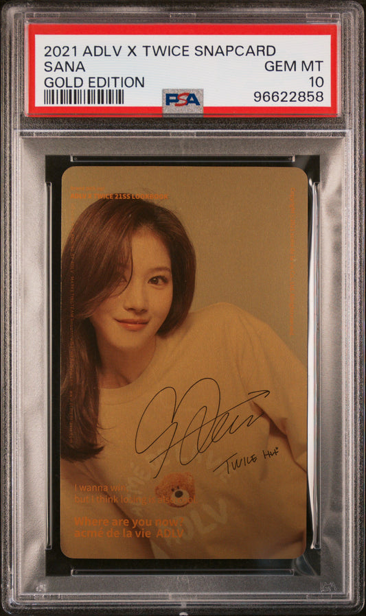 SANA 2021 TWICE ADLV X SNAPCARD GOLD EDITION PHOTOCARD GEM MINT PSA 10