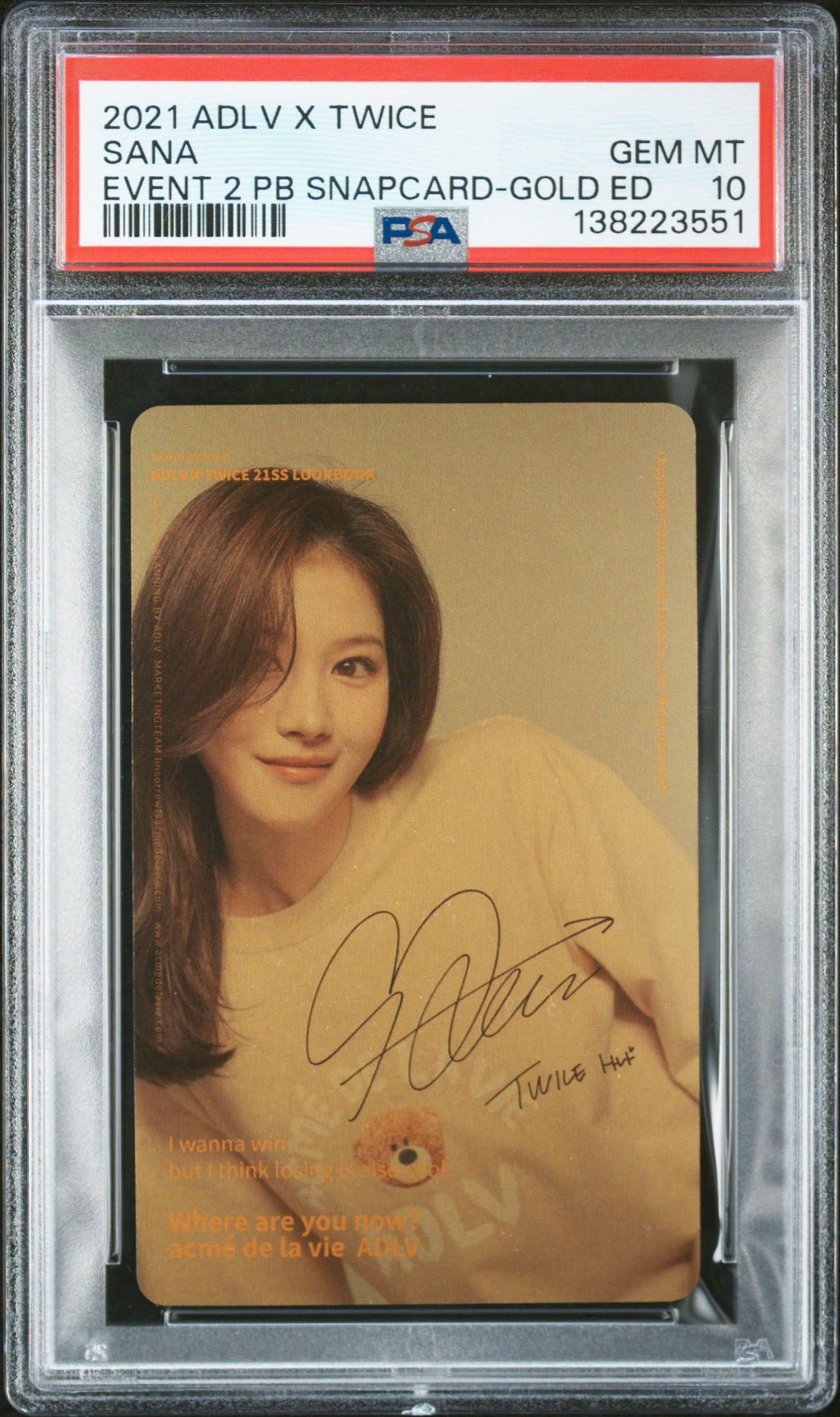 SANA GOLD EDITION 2021 ACME DE LA VIE X TWICE EVENT 2 PURCHASE BONUS SNAPCARD GEM MINT PSA 10