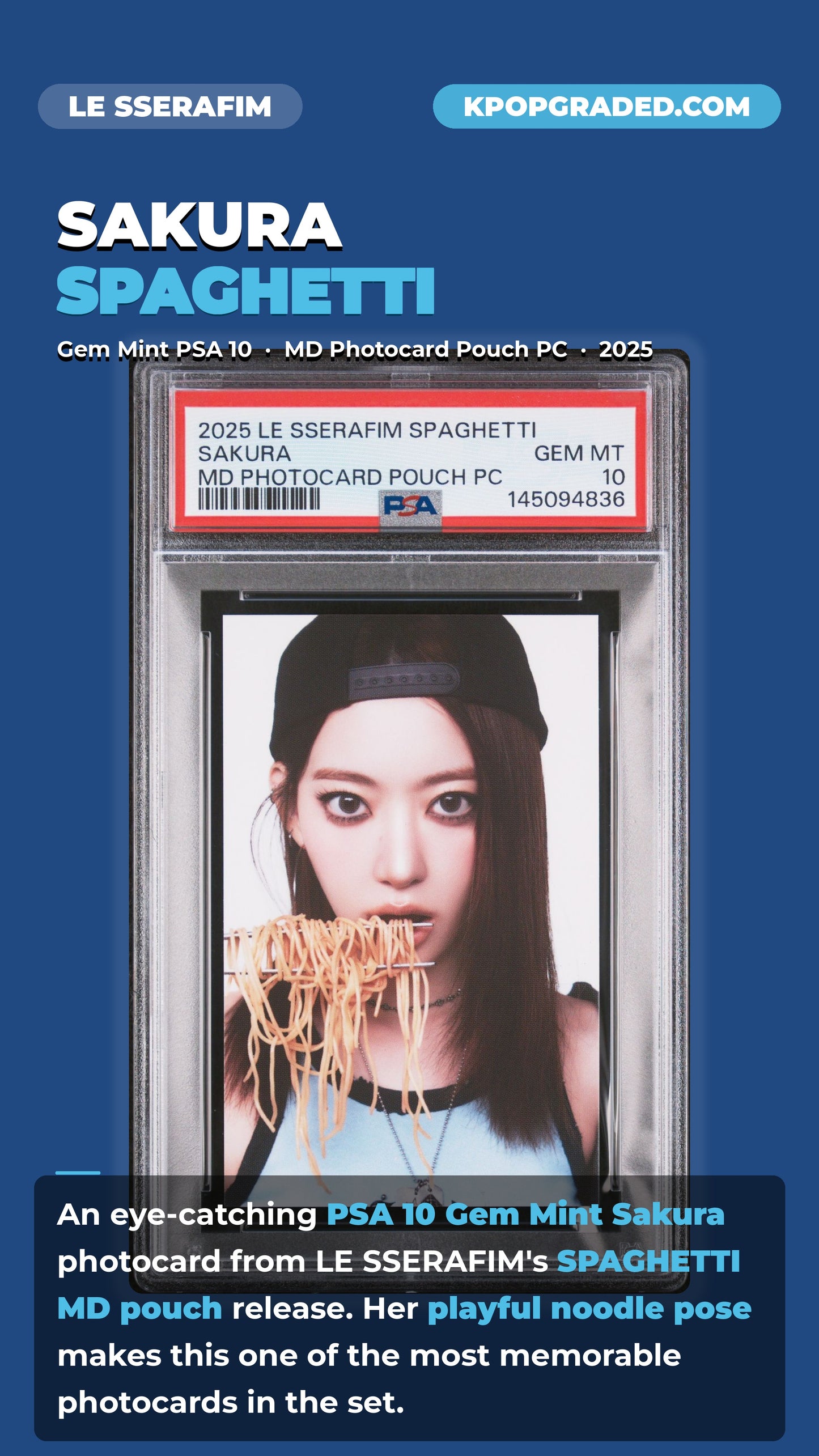 SAKURA 2025 LE SSERAFIM 1ST SINGLE ALBUM SPAGHETTI OFFICIAL MERCHANDISE POUCH PHOTOCARD GEM MINT PSA 10