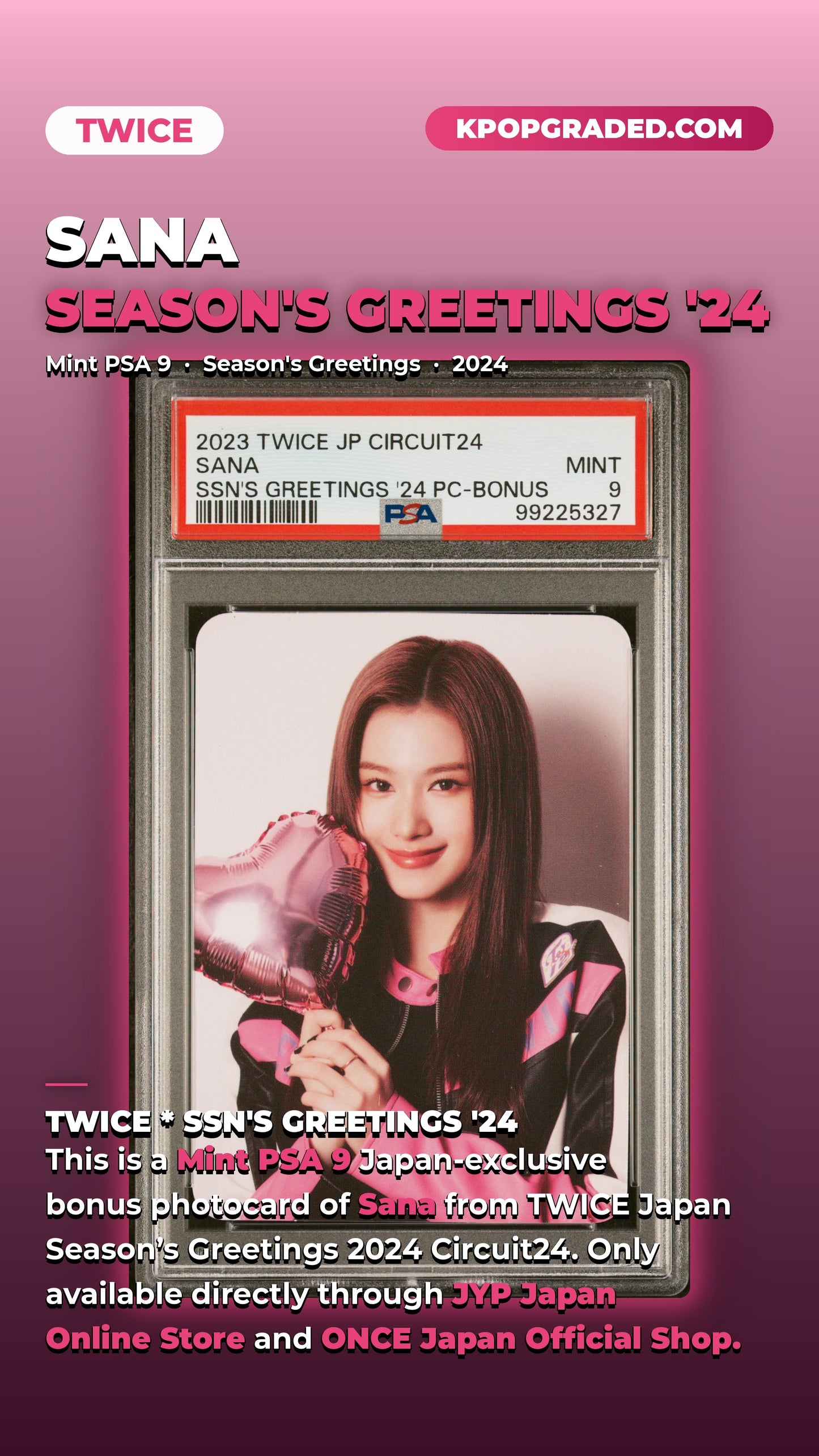 SANA TWICE JP CIRCUIT 24 SEASON'S GREETINGS 2024 BONUS PHOTOCARD MINT PSA 9