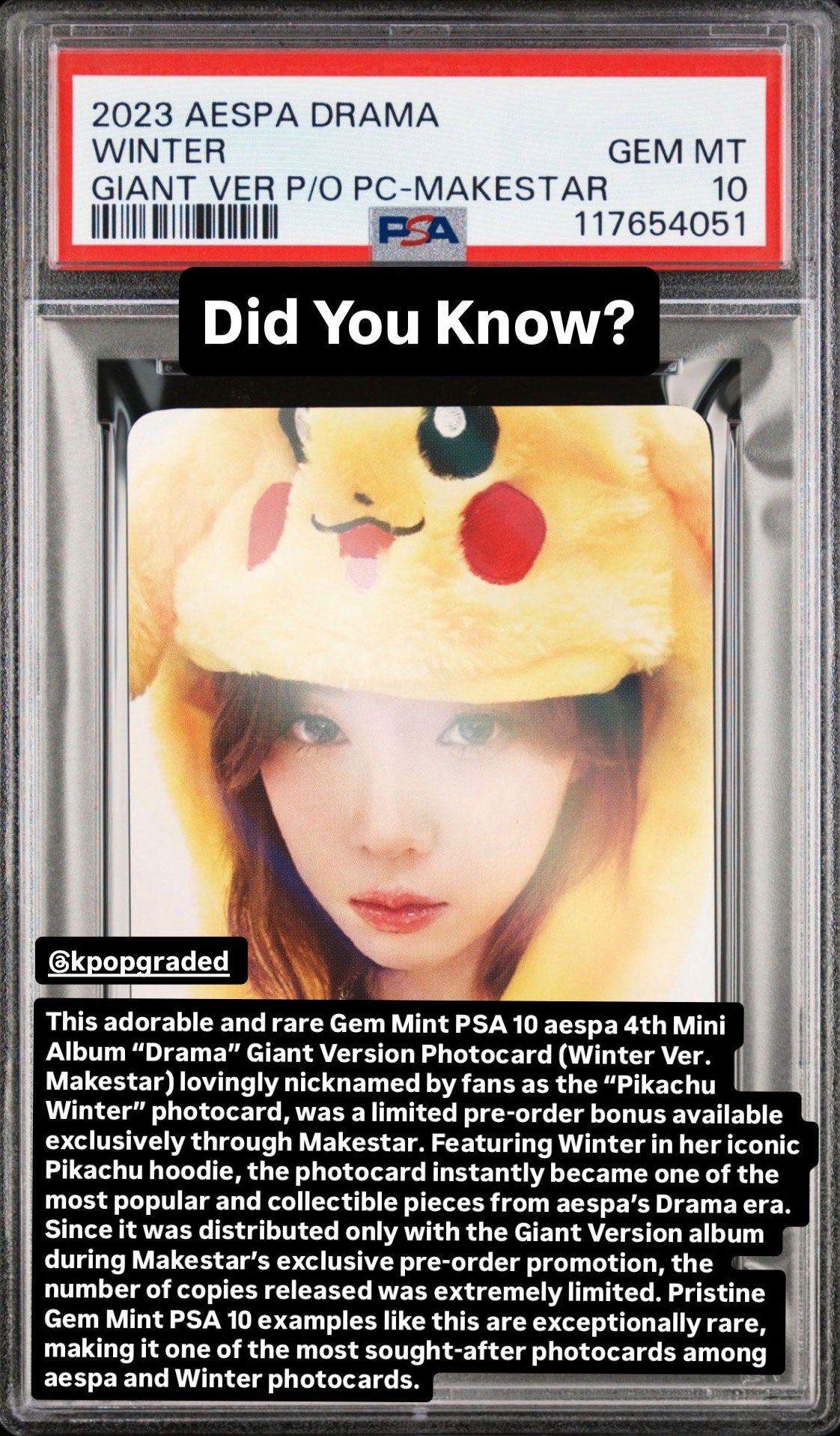 WINTER AESPA 4TH MINI ALBUM DRAMA GIANT VERSION PRE-ORDER MAKESTAR PHOTOCARD GEM MINT PSA 10