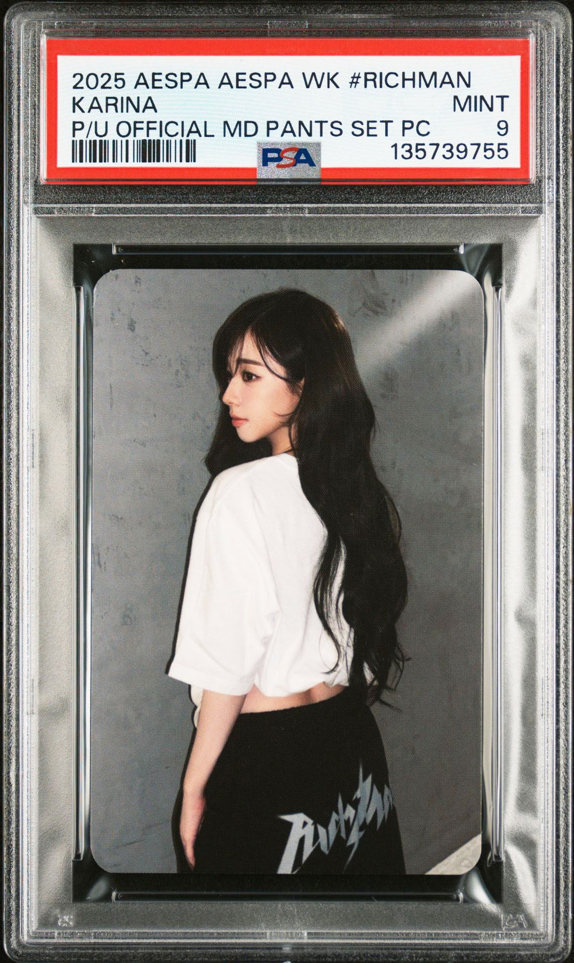 KARINA 2025 AESPA WEEK #RICHMAN POP-UP OFFICIAL MD PANTS SET PHOTOCARD MINT PSA 9