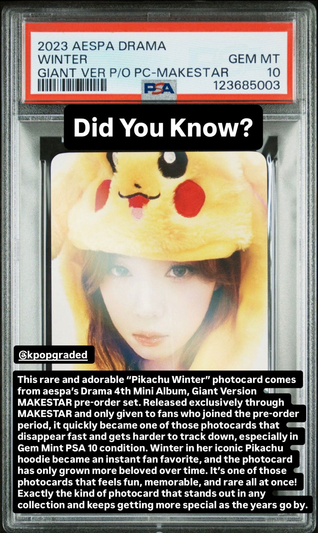 WINTER 2023 AESPA 4TH MINI ALBUM DRAMA GIANT VERSION PRE-ORDER MAKESTAR PHOTOCARD GEM MINT PSA 10