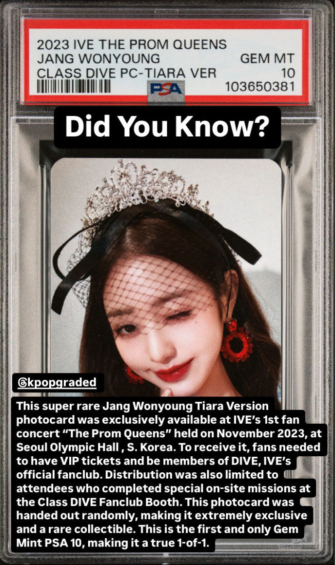 WONYOUNG 2023 IVE 1ST FAN CONCERT THE PROM QUEENS PHOTOCARD CLASS DIVE TIARA VERSION GEM MINT PSA 10