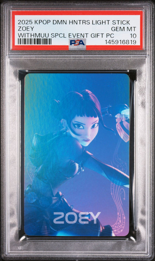 ZOEY 2025 KPOP DEMON HUNTERS OFFICIAL LIGHTSTICK WITHMUU SPECIAL EVENT GIFT PHOTOCARD GEM MINT PSA 10