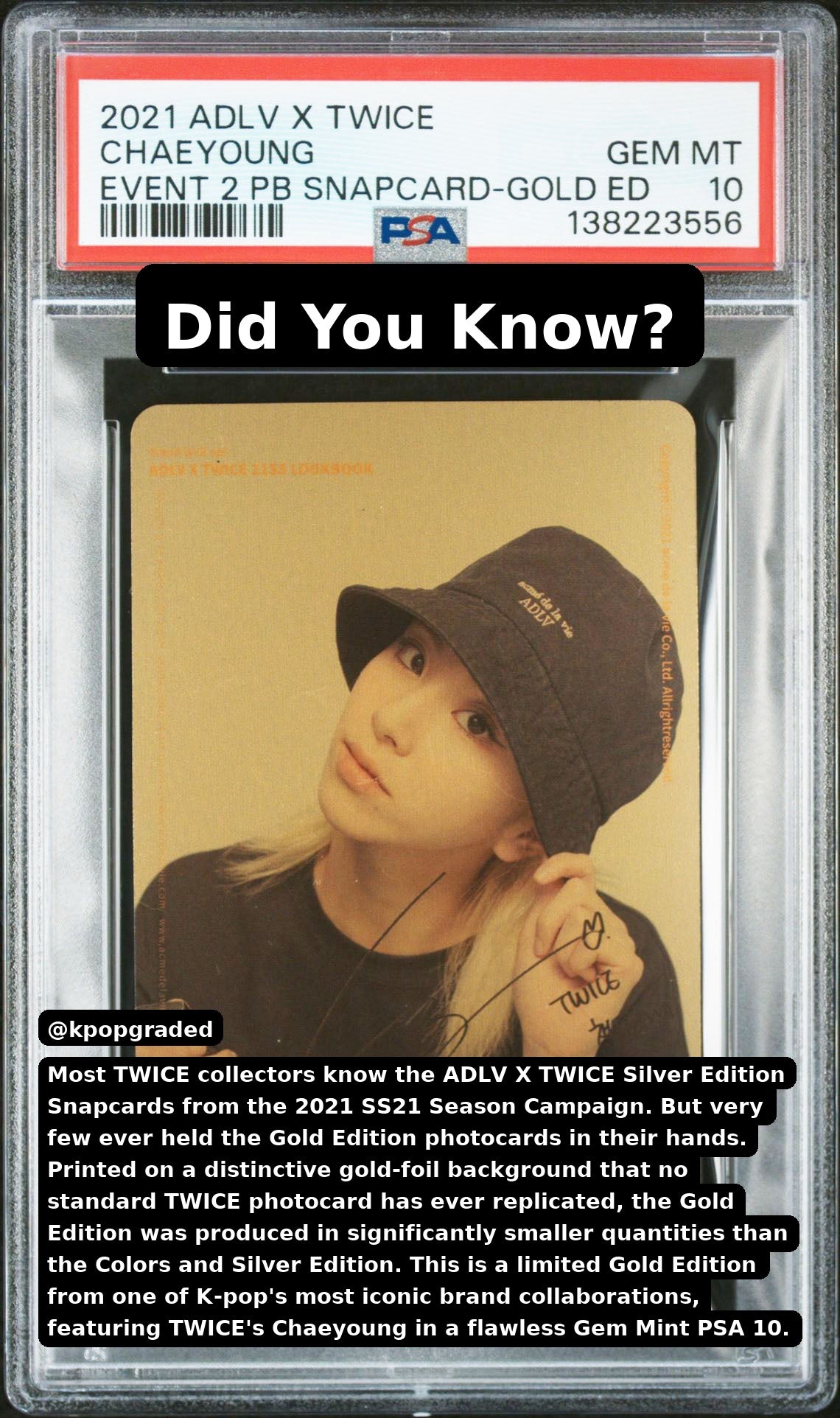CHAEYOUNG GOLD EDITION 2021 ACME DE LA VIE ADLV X TWICE EVENT 2 PURCHASE BONUS SNAPCARD GEM MINT PSA 10