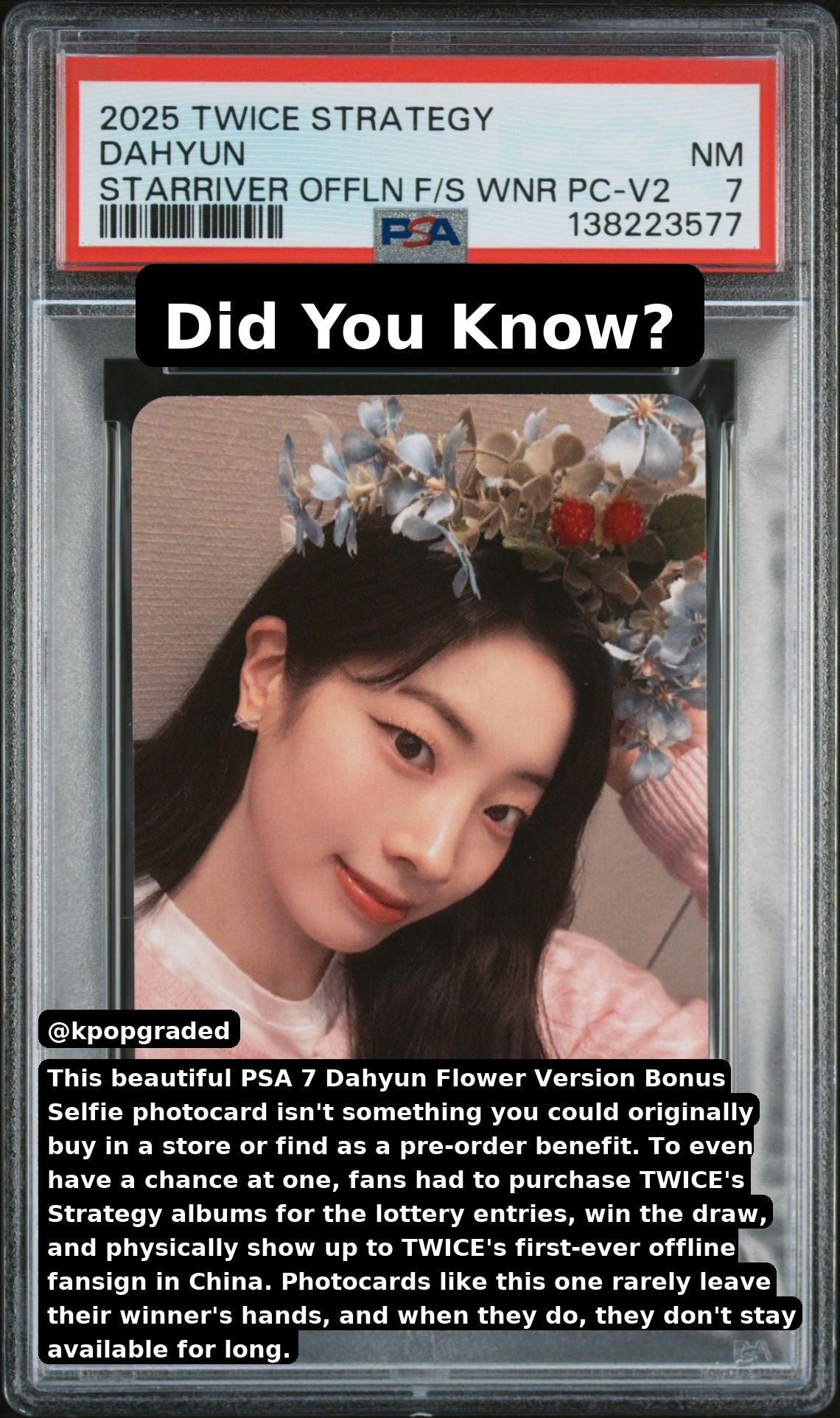 DAHYUN 2025 TWICE 14TH MINI ALBUM STRATEGY STARRIVER OFFLINE FANSIGN WINNER BONUS SELFIE PHOTOCARDS VERSION 2 NEAR MINT PSA 7