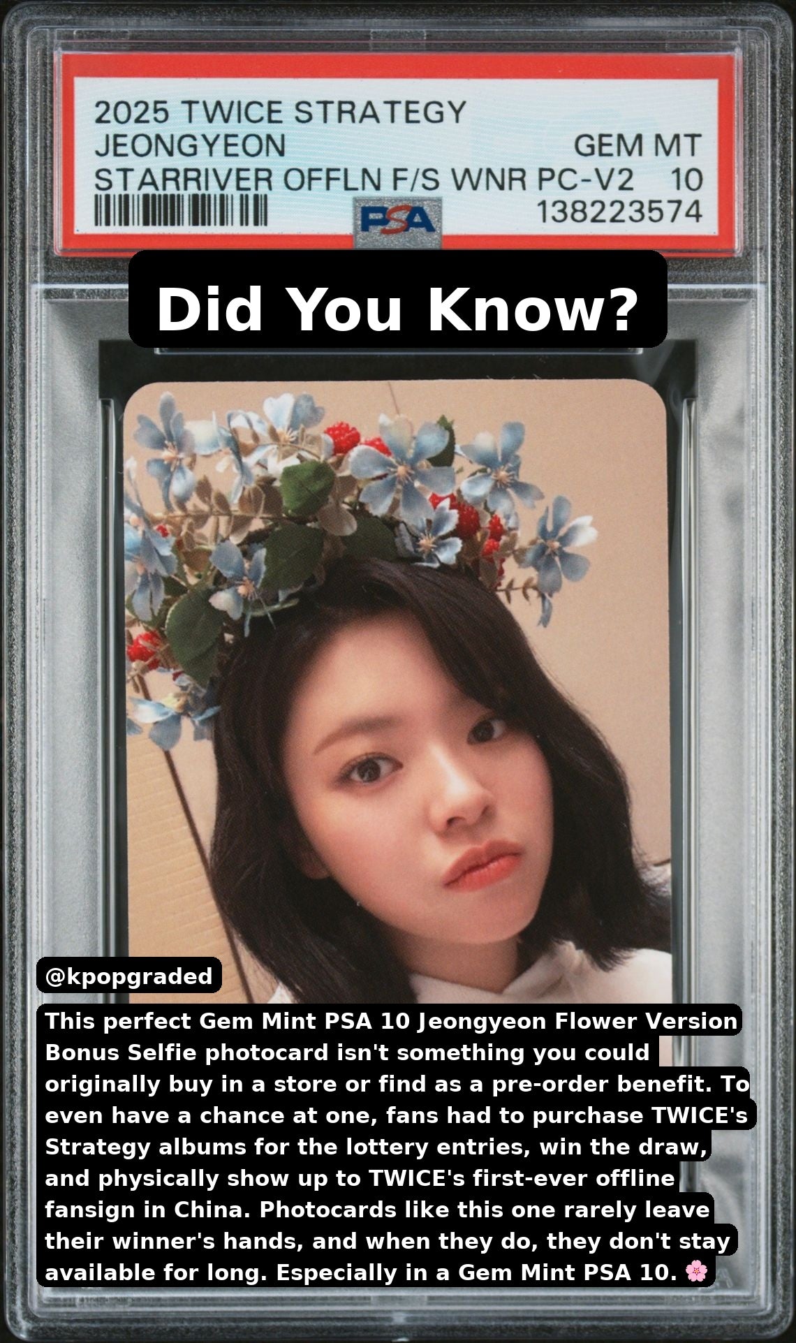 JEONGYEON 2025 TWICE 14TH MINI ALBUM STRATEGY STARRIVER OFFLINE FANSIGN WINNER BONUS SELFIE PHOTOCARDS VERSION 2 GEM MINT PSA 10