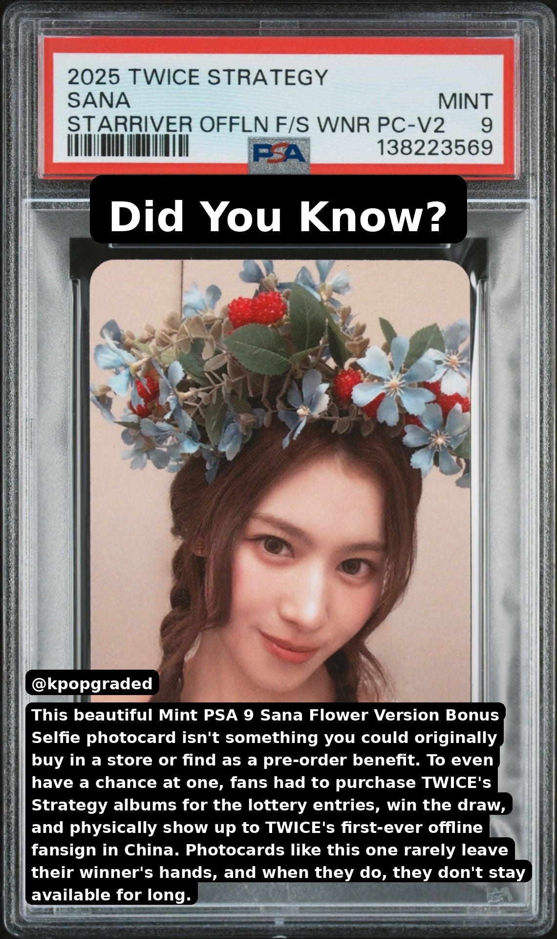 SANA 2025 TWICE 14TH MINI ALBUM STRATEGY STARRIVER OFFLINE FANSIGN WINNER BONUS SELFIE PHOTOCARDS VERSION 2 MINT PSA 9